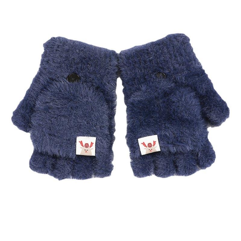 Half-finger Covered Plush Gloves, Autumn and Winter Warm and Thick Imitation Mink Velvet Flip Knitted Gloves