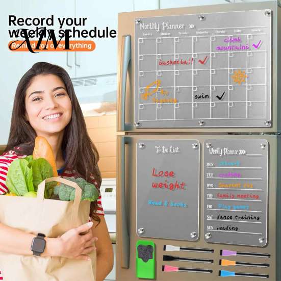 Wall Planner for Iron Doors 3 Pcs Acrylic Magnetic Dry Erase Board Fridge, Clear Monthly Weekly Transparent Writing Whiteboard, to Do List Notepad