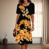 Women's Fashion Graceful  Flower Print Summer Spring Short Sleeve O-Neck Casual Dresses
