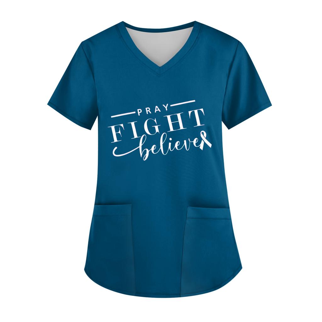 Женский топ с V-образным вырезом, короткими рукавами, карманом и боковым разрезом