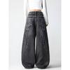 Unisex Wide Leg Denim Pants With Wing Print Vintage Streetwear High Waist Loose Fit Jeans