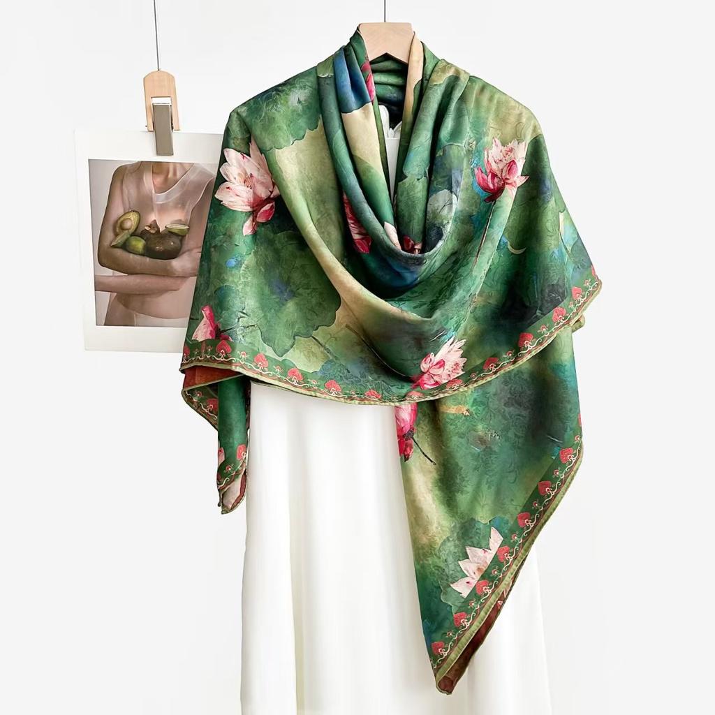 Fragrant Cloud Yarn 140 * 140 Spring And Summer Simulated Silk Large Square Scarf Shawl Women'S Summer Thin Scarf Versatile
