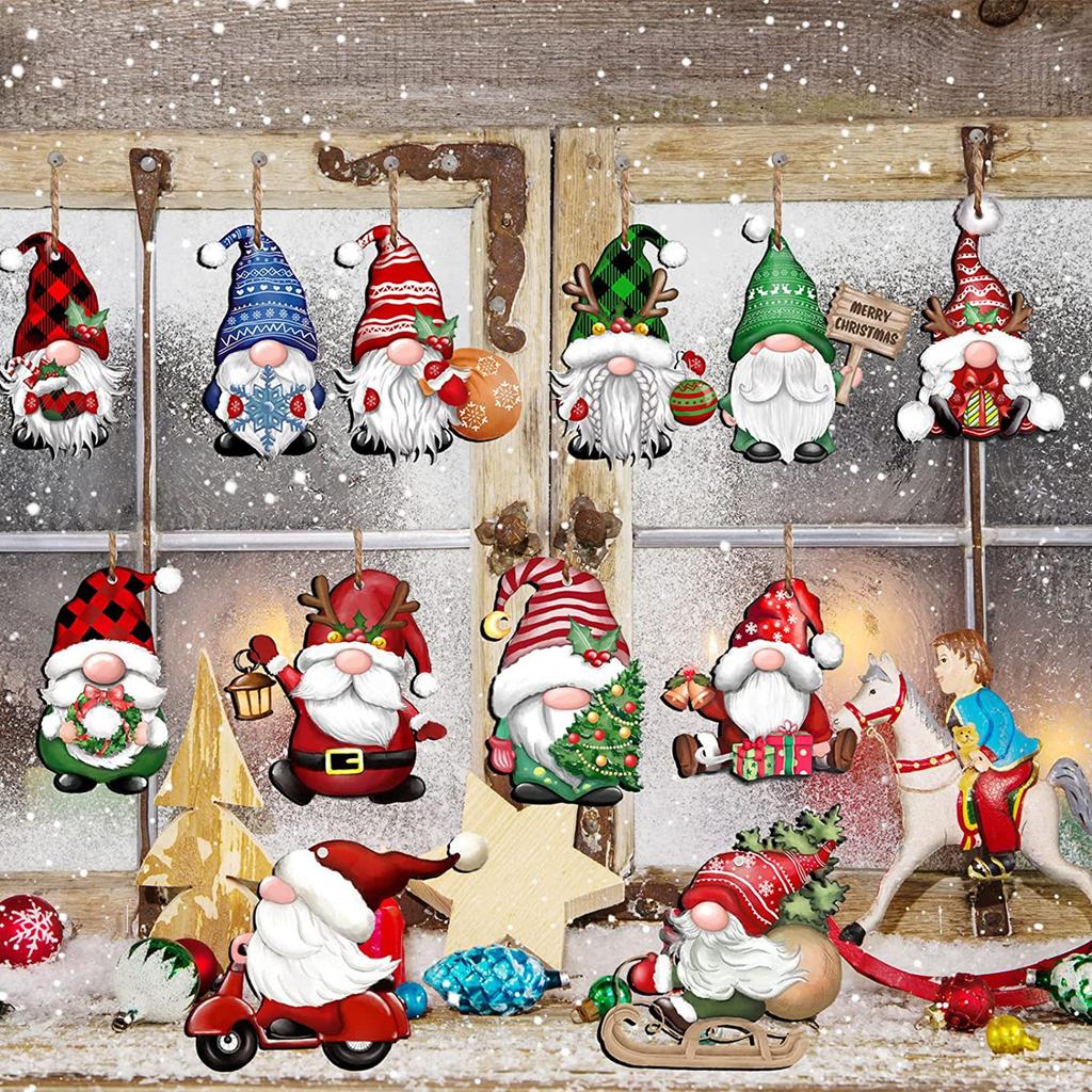 12/24Pcs Gnome Doll Pendants Lanyard with Merry No Fading Christmas Gnomes Decorations for Gifts