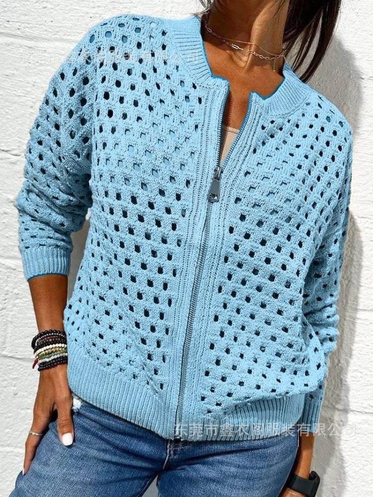 Женский черный кардиган из сетчатого трикотажа на молнии с деталями на шнуровке на рукавах