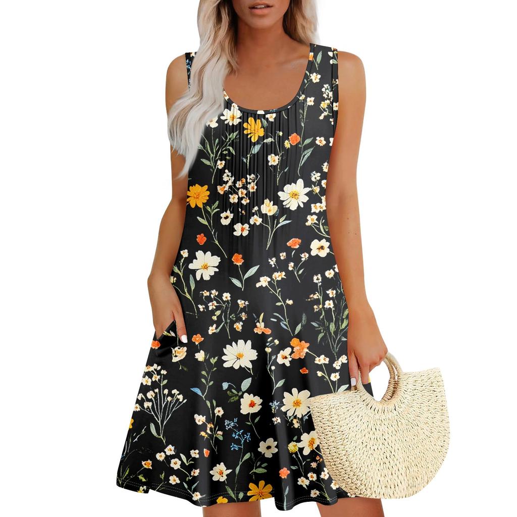 Женский повседневный сарафан с карманами, летнее пляжное платье в стиле бохо, праздничное платье для женщин, платья-майки