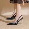 Босоножки Баотоу женские весна 2025 новые стразы высокие каблуки шпилька нескользящие острый носок французский темперамент женские туфли