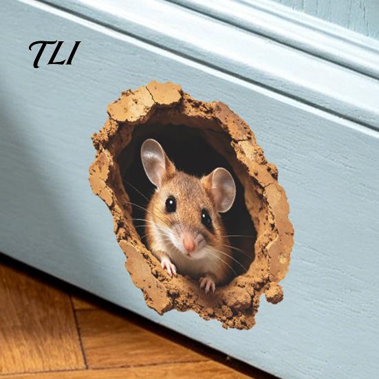 Creative Home Interior Embellishments 3D Realistic Mouse Hole Wall Sticker, Cute Rat Burrow Decal, Whimsical Accents Self-Adhesive Removable Decor
