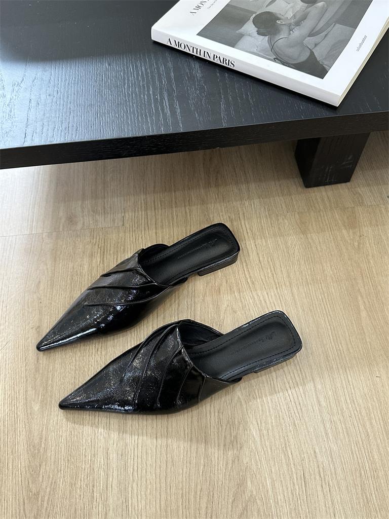 Плиссированные шлепанцы Обувь Женские мюли Обувь Весна 2024 Сандалии Мода Неглубокие слипоны Женские туфли на плоской подошве Женские тапочки