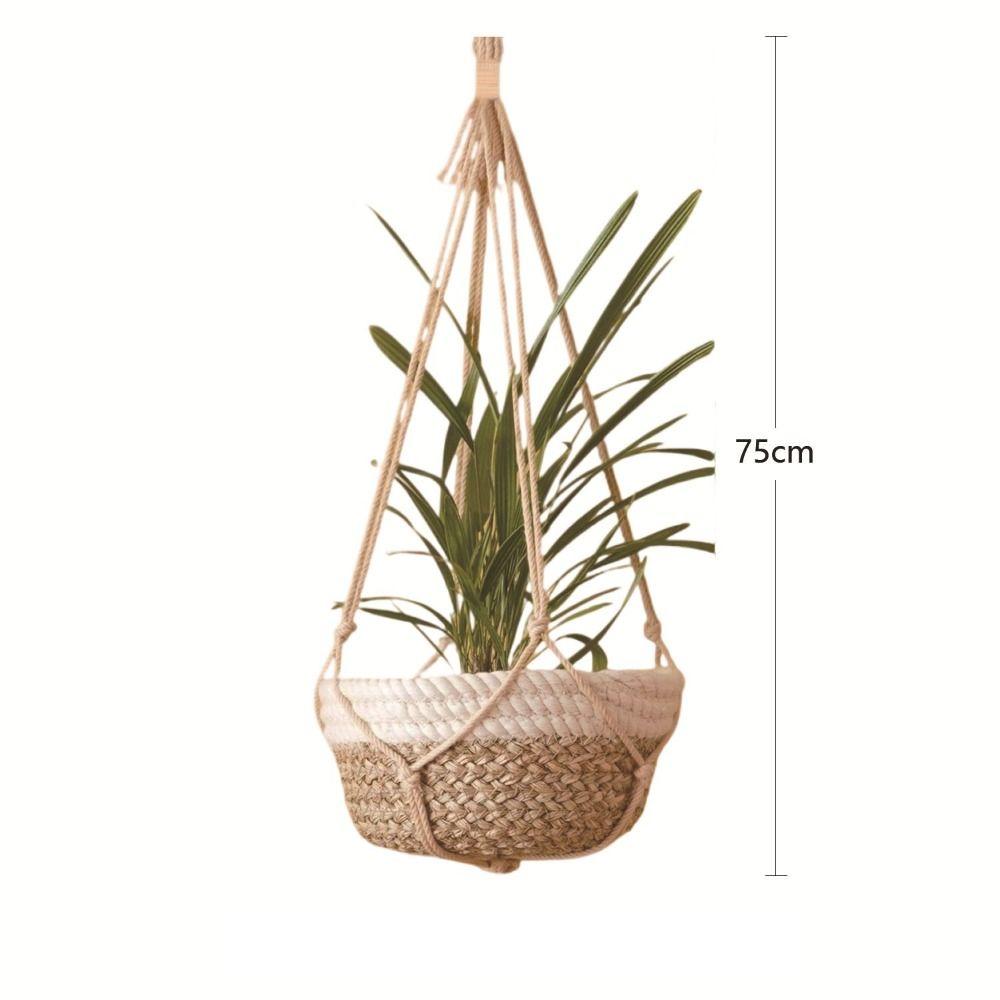 for Indoor Living Room Balcony Macrame Plant Hangers Handmade Beige Color Hanging Basket Cotton Rope