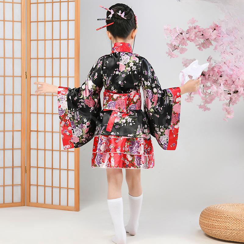 Elibelle Японское Традиционное Платье Кимоно Халат для Детей Девочек Костюм Шелковые Складные Веера Палочка для Волос Маска Лисы Набор Костюмы для Косплея