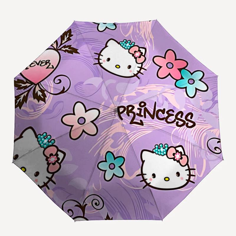 1pc Hello Kitty Princess Automatic Opening/Closing Umbrella with Foldable Design, 8-Rib Iron Frame Outdoor Umbrella, Perfect Gift for Fans, Travelers,