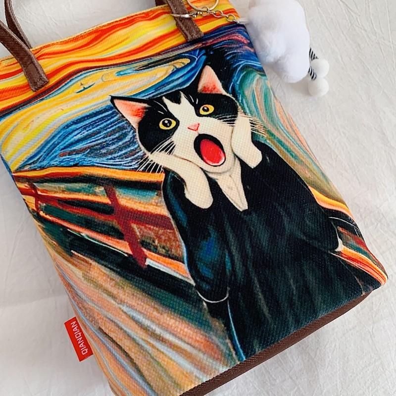 Женская сумочка, симпатичная сумка-ведро с мультяшным принтом, переносная сумка-цилиндр, холщовая сумка-тоут, сумки для ланча для студентов и девочек