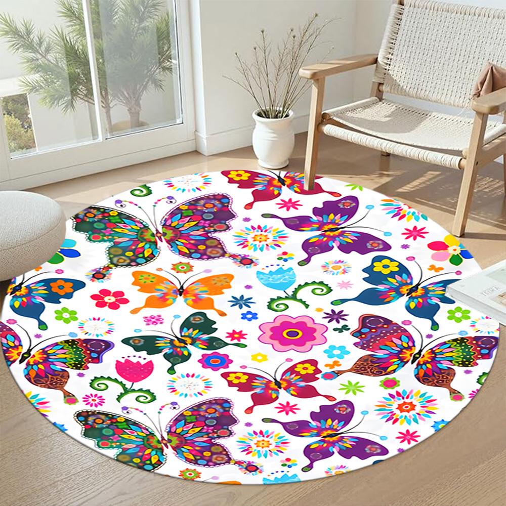 Butterfly Round Area Rug Design for Living Rooms Dormitory Bedrooms Entryway Antislip Round Carpet Decorate Offices Best for Christmas