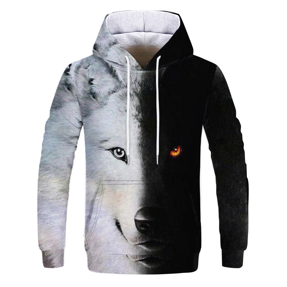 Spring Autumn Hooded Sweatshirt 3D Digital Printing Unisex Hoodies Men Women Wolf Fashion Loose Pullover