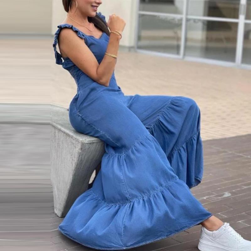 Women Solid Jumpsuits Spring Summer V Neck High Waist Straight Playsuits Summer Backless Wide Leg Pleated Pants Rompers