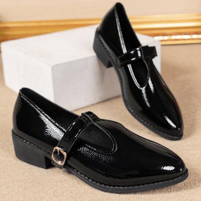 Винтажные туфли-лодочки Mary Jane на среднем каблуке с острым носком, женские весенние туфли-лодочки из искусственной кожи больших размеров, женские туфли с Т-образным ремешком и толстым каблуком