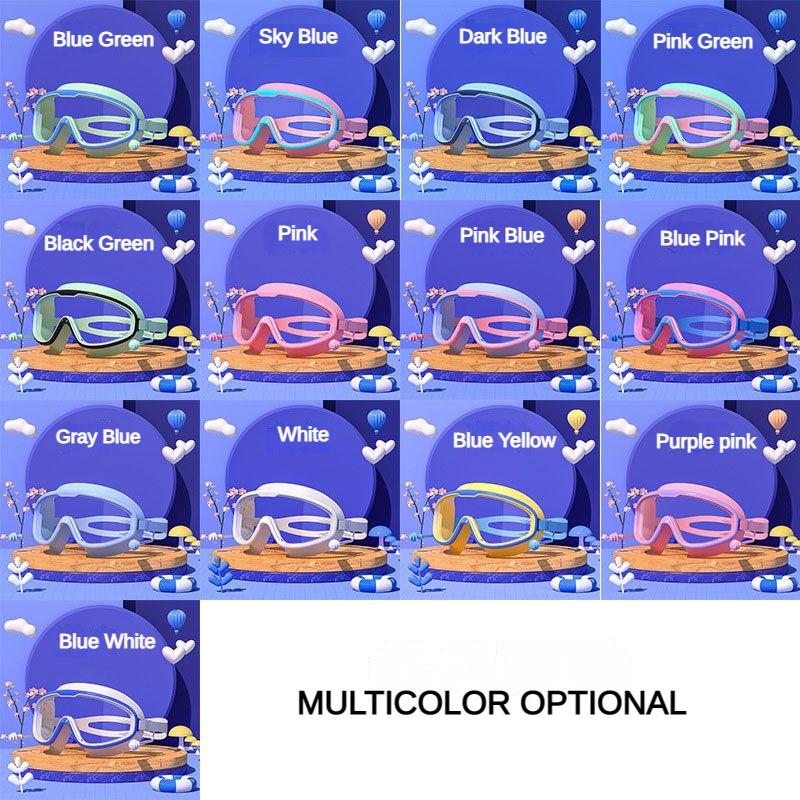 Комплект из очков и шапочек для плавания, детские очки с большой оправой, водонепроницаемые, противотуманные, для мальчиков и девочек, плавательные очки с рисунком, шапочка для купания