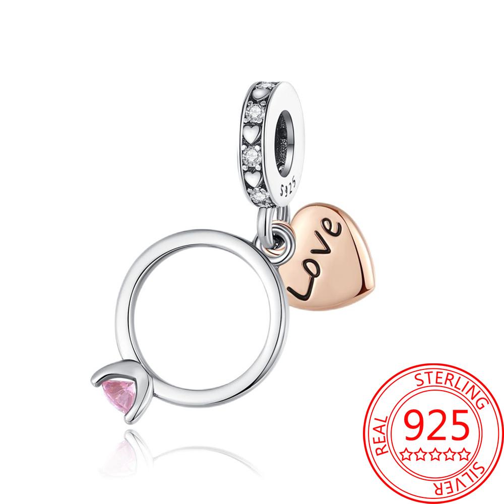 Медные Блестящие Розовые Подвески-Шармы в Форме Сердца Подходят для Оригинального Браслета для Женщин Ювелирные Изделия в Подарок на День Святого Валентина
