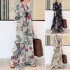 Loose Colorful Flower Print Ankle Length Long Sleeve Pockets A-line Lapel Single-breasted