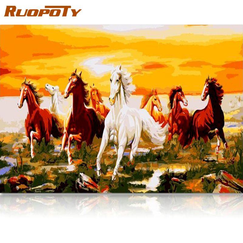RUOPOTY Frameless Diy Paint By Numbers Animals Kit Acrylic Wall Art Picture By Numbers Canvas Painting For Home Decoration Arts