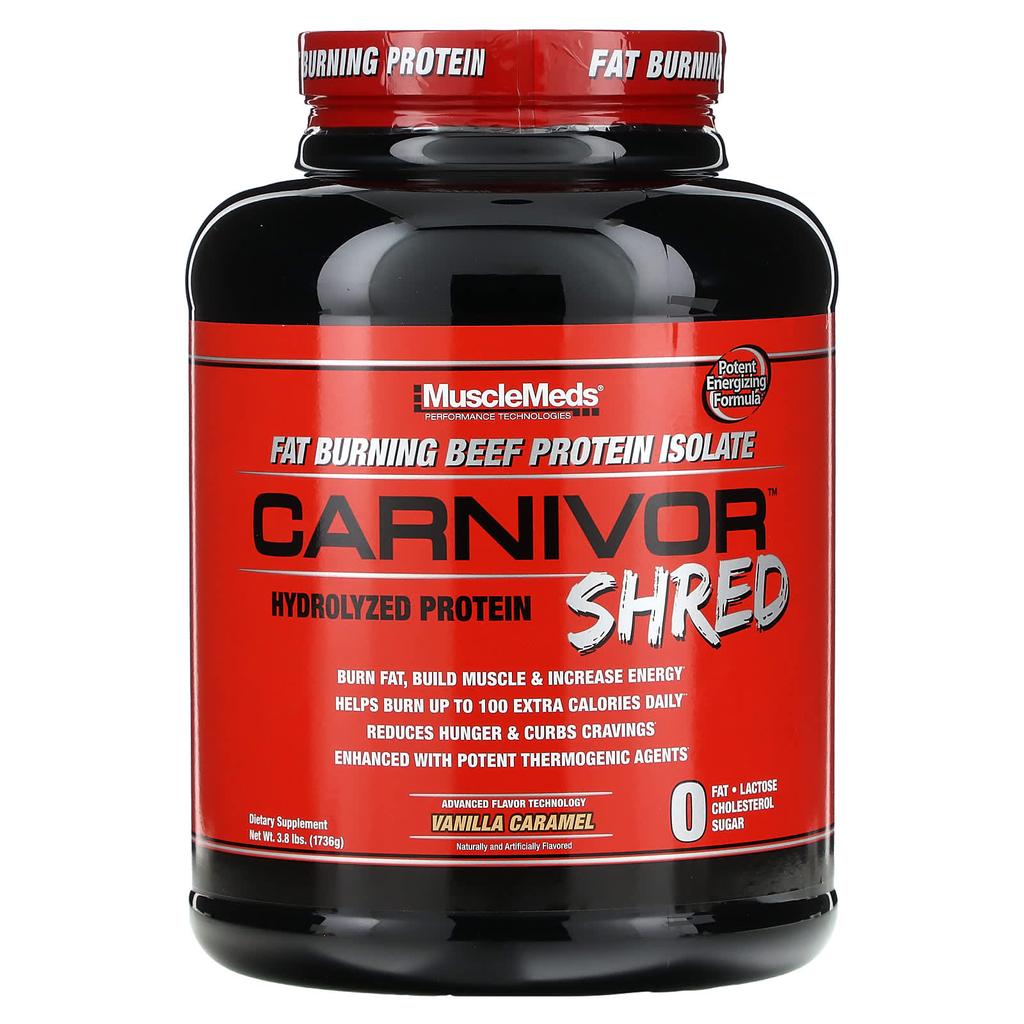 MuscleMeds Carnivor Shredded, Hydrolyzed Protein, Vanilla Caramel, 3.8 Lb (1,736 G)