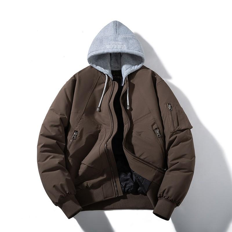 Mens Oversized Casual Winter Bomber Jacket Warm Thickened Cotton-Padded Outerwear Daily Wear