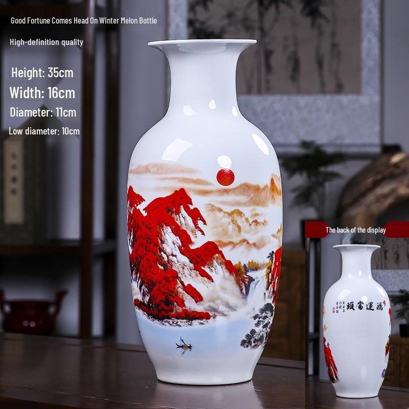 Good Fortune Jingdezhen Ceramic Vase Set: 3-Piece Décor for Living Room, Curio Shelf, or TV Cabinet