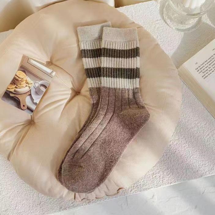 5 пар носков в полоску, повседневные теплые носки средней длины, женские носки осень-зима