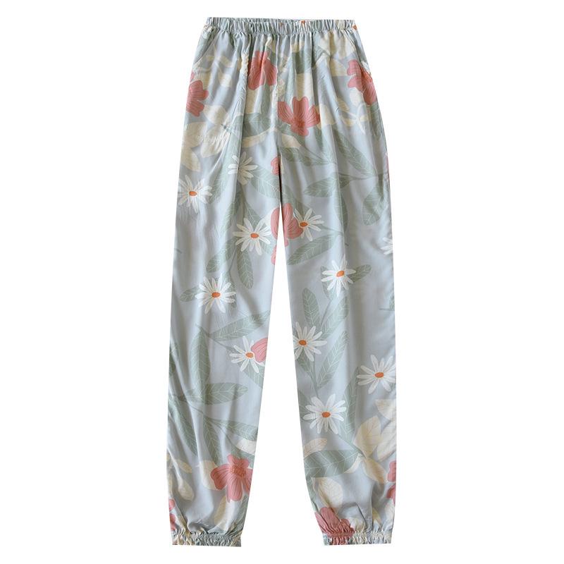 Женские летние вискозные брюки для сна - Тонкая хлопковая марля, Манжеты, Защита от комаров, Многоцветные пляжные брюки и брюки для кондиционера