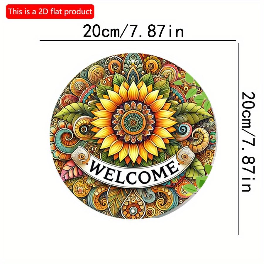 2D плоский 20*20см1шт. Приветственный логотип Желтый великолепный подсолнух Деревянный круглый Декор, винтажный Красочный симметричный узор декоративное настенное искусство, устойчивое к погодным условиям