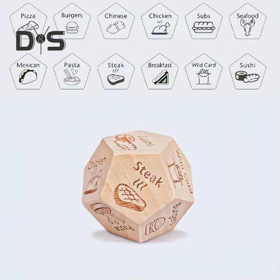 12 Sides Food Decision Dice Wooden Couple Date Night Ideas Dice Portable Dinner Takeaway Decider Dice Adults Girlfriend Boyfriend Date Night Props