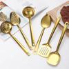 6pcs Long Handle Soup Spoon Set Gold/Silver Korean Hotpot Spoon Household Slotted Spoon Cooking