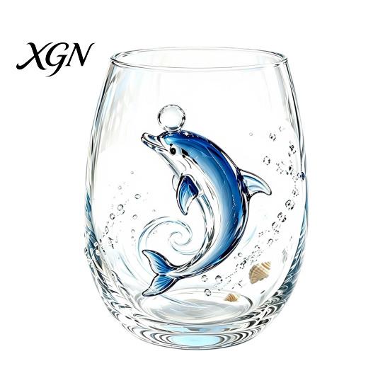 Personalized Daily Use Glassware Stemless Wine Glasses with Marine Animal Pattern, 420ml Capacity, High Borosilicate Halloween Themed Drinking