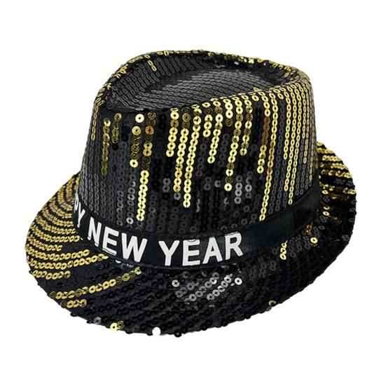 Шляпа с пайетками С Новым годом Джазовая шляпа Винтажная ковбойская вечеринка в клубном стиле Фотореквизит Блестящая фетровая шляпа для взрослых Головной убор для косплея Праздники Карнавал