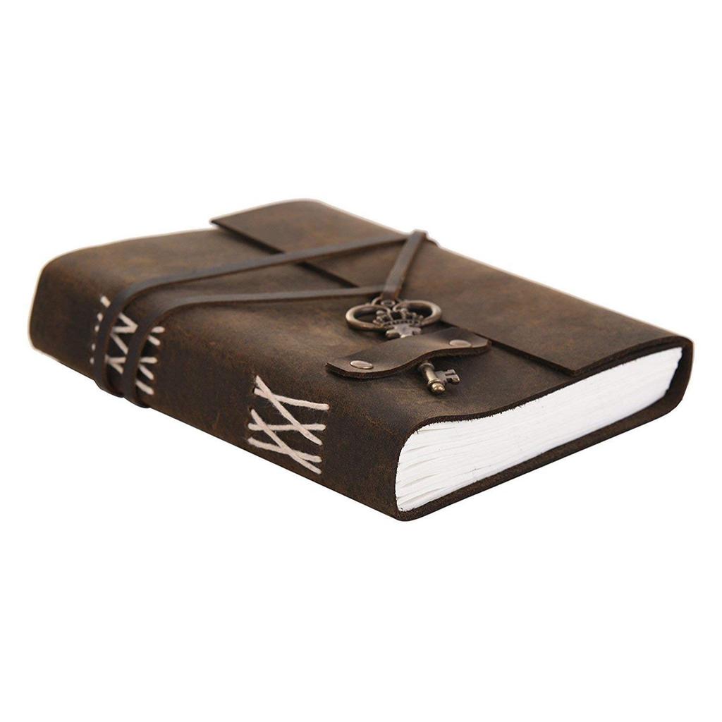 Vintage Leather Handmade Paper Journal Diary with Stylish Key (Brown)