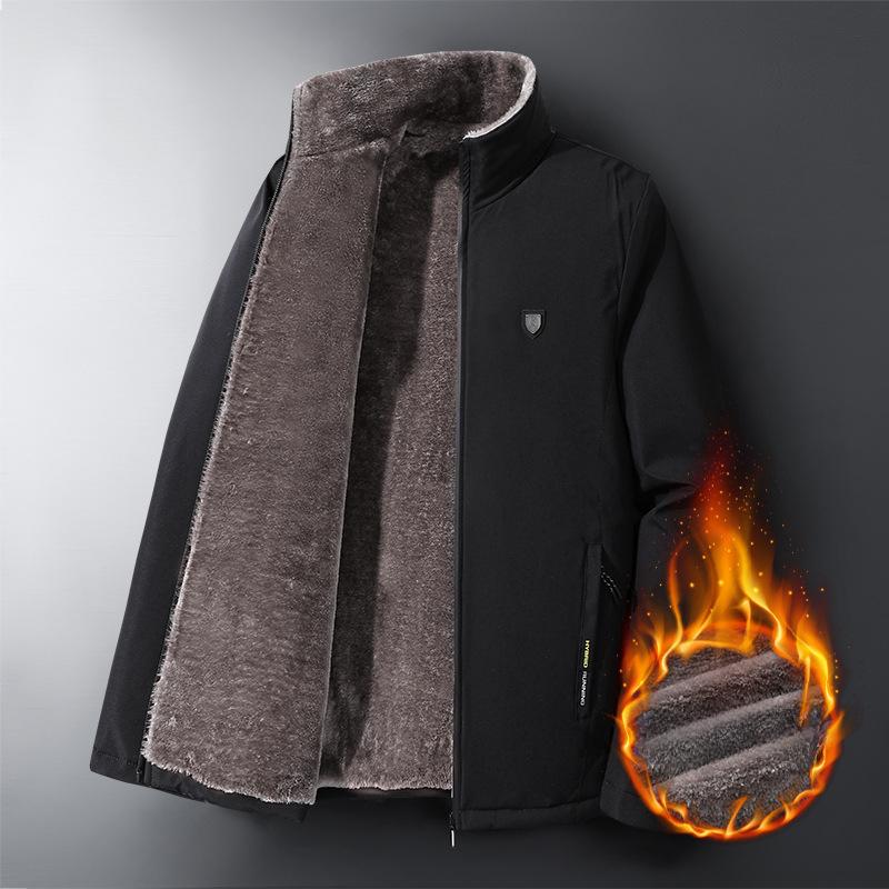 Winter Cotton-padded Jacket for Men, Middle-aged and Aged Lamb Velvet Coat, Plus Velvet and Thickened Cotton-padded Jacket