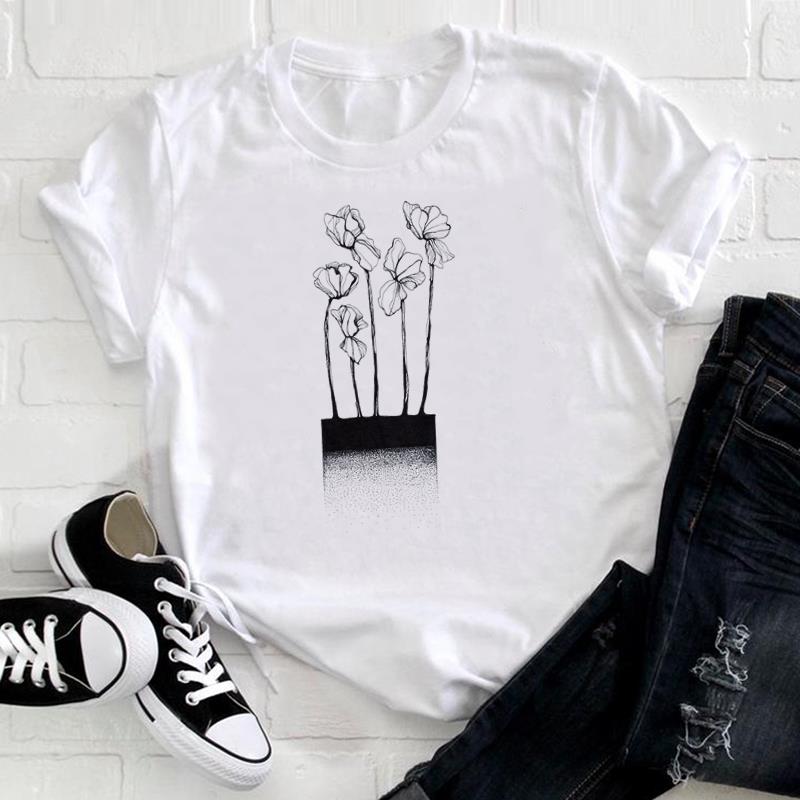 (Asian Size) Short Sleeve Tee Top Feather Watercolor 90s Cute Style Fashion Tshirt Women Clothing Casual Print Lady Female Graphic T-shirt