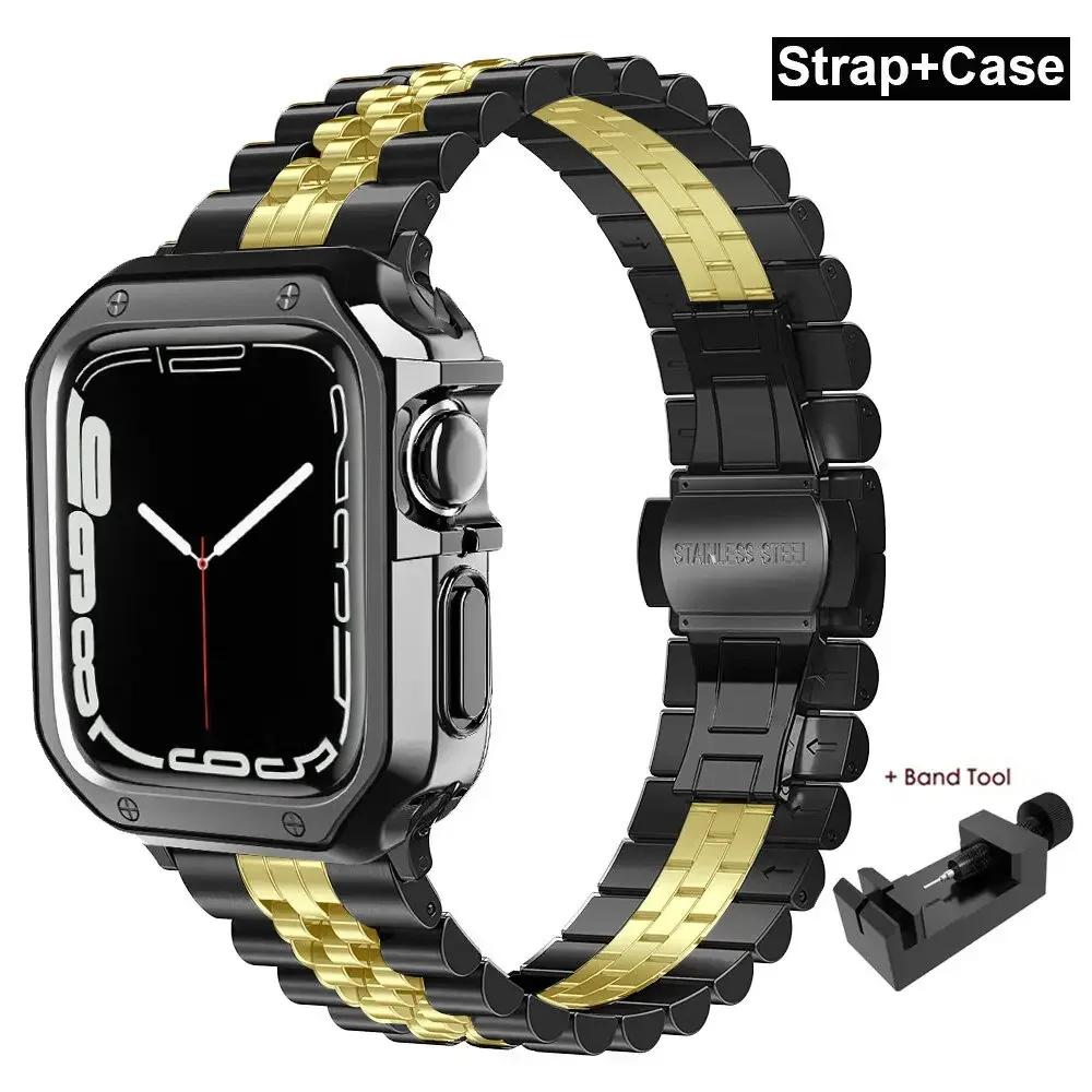 Защитный чехол из ТПУ + Металлический ремешок для Apple Watch Ultra Ремешок 49 мм 45 мм 44 мм 41 мм 40/38 Браслет из нержавеющей стали серия 3 5 6 se 7 8
