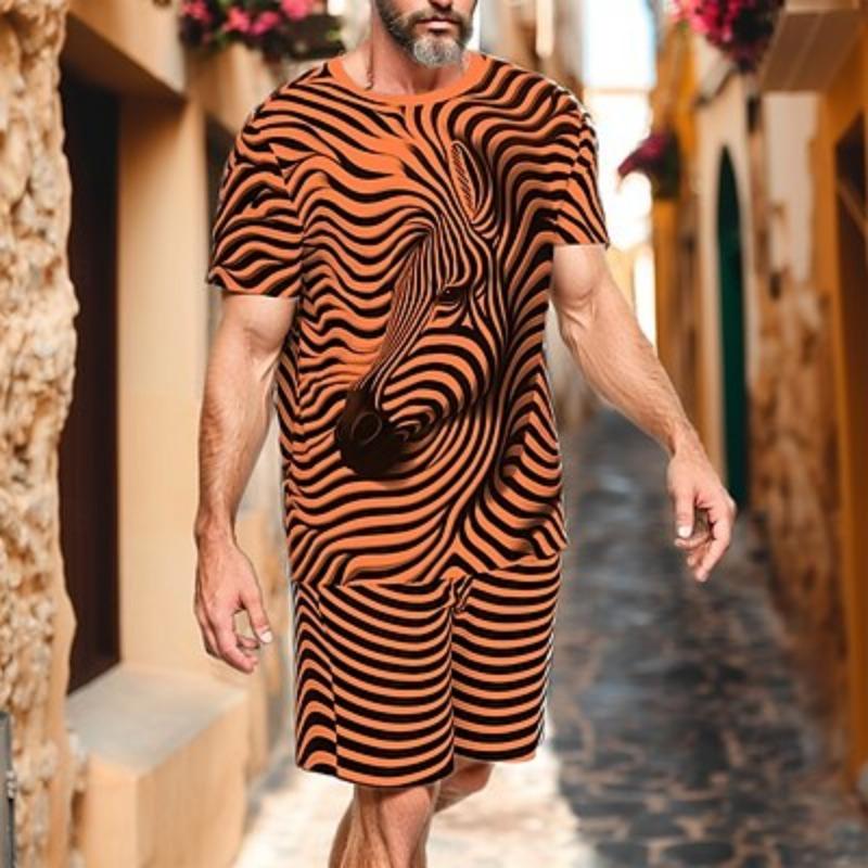 Мужской комплект из 2 футболок с принтом зебры, летние топы с коротким рукавом, короткие брюки с круглым вырезом, спортивная повседневная одежда для активного отдыха