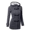 Fall Winter Coat with Side Pockets Solid Color Hooded Horn Button Closure Long Sleeve