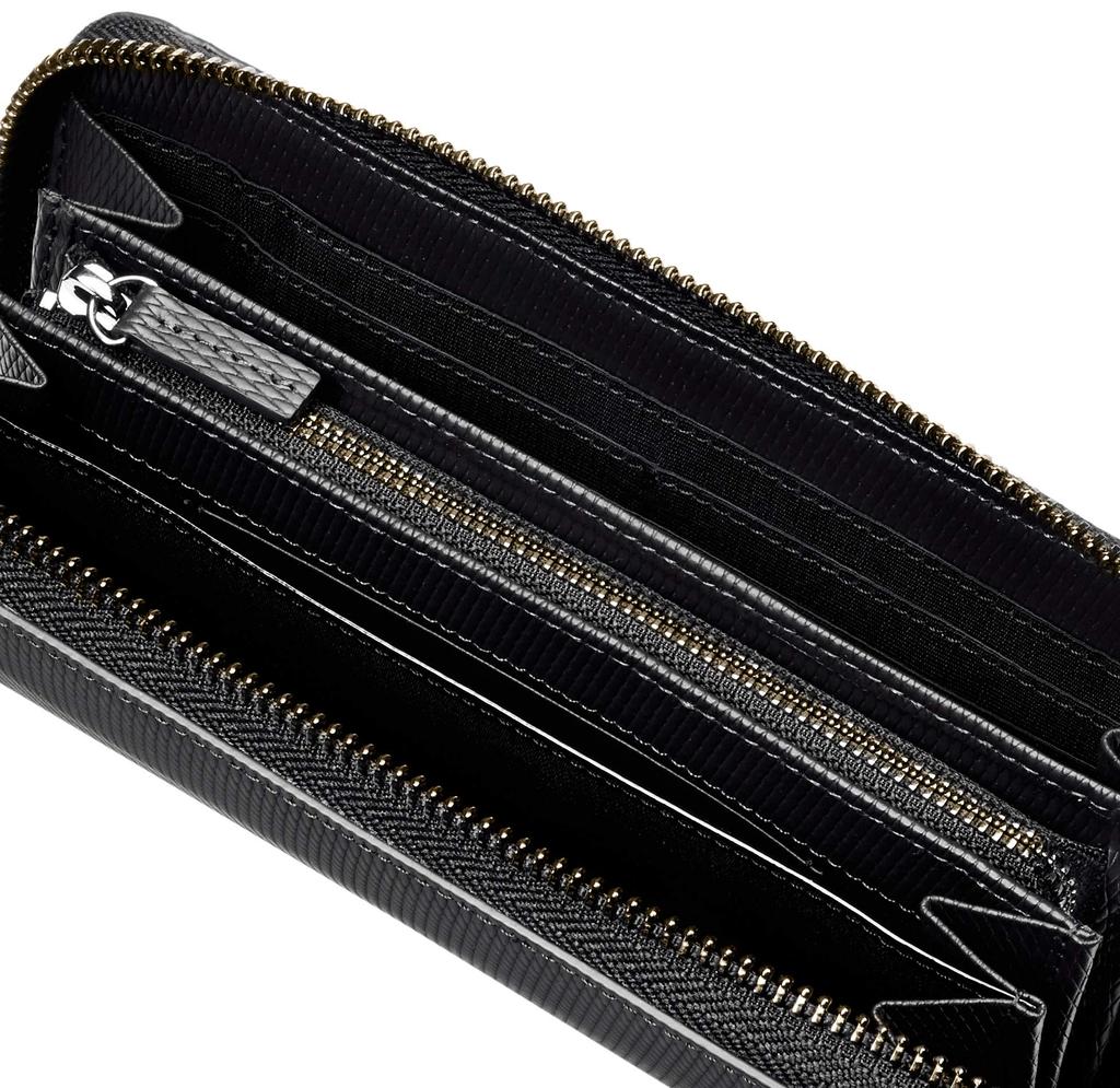 Круглая молния длинный кошелек из воловьей кожи со стеклянной отделкой в форме линии функциональный острый металлический логотип подарок черный [коллекция Lanvin] [КОМБИНАЦИЯ КОЖИ] мужской