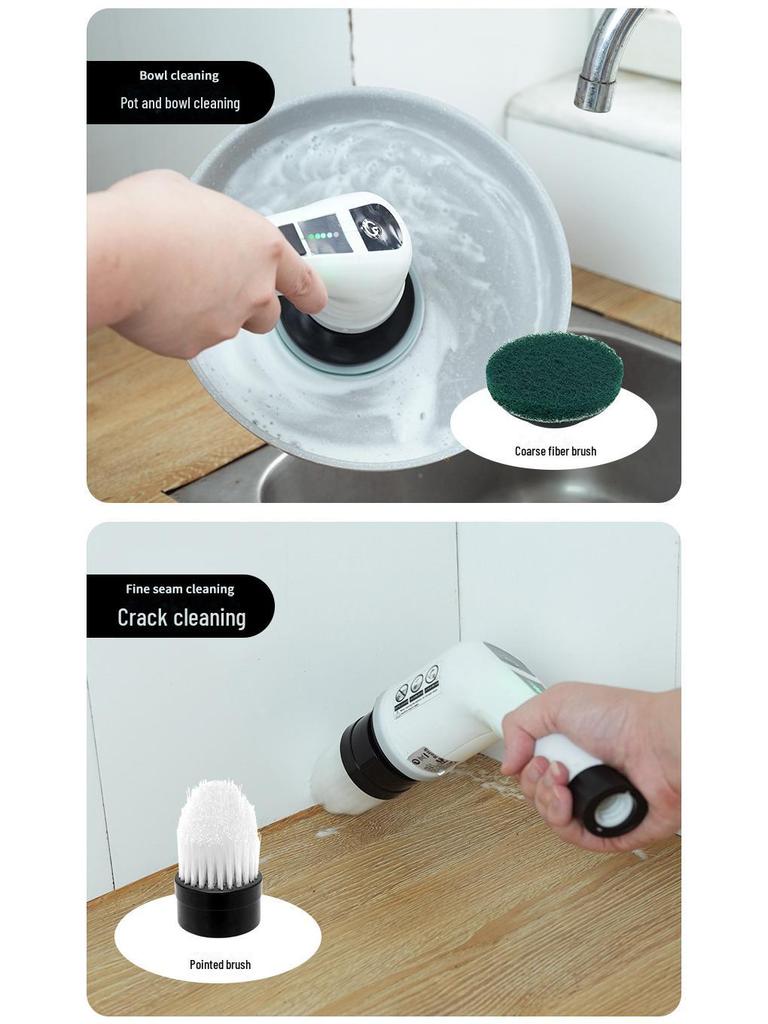 Cordless Electric Spin Scrubber with Long Handle and Crevice Brush for Kitchen and Bathroom