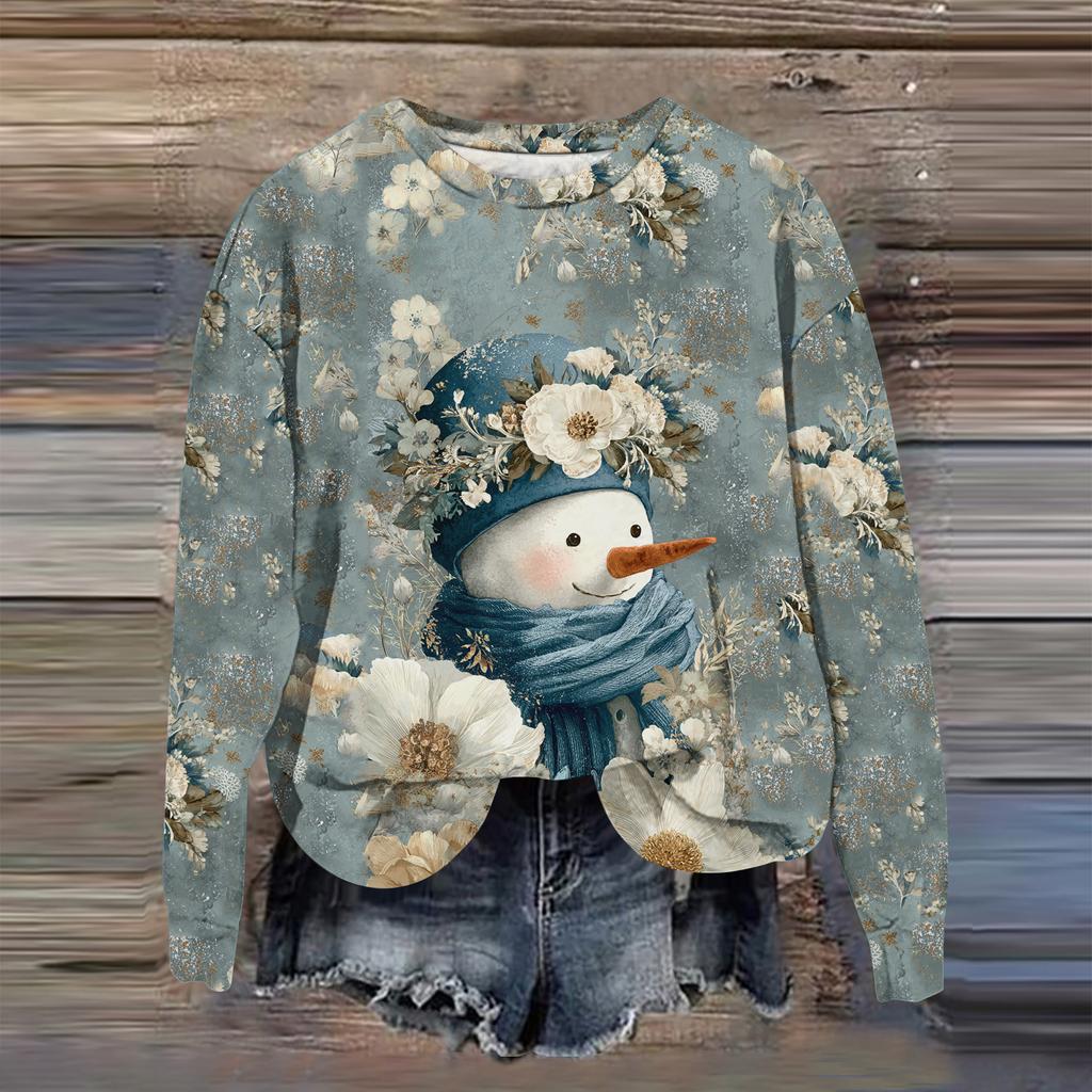 Women's Fashion Printed Long Sleeve Loose Round Neck Sweatshirt Top Fall