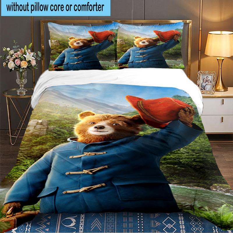 Red Hat Bear In The City 3PCS Bedding set,Ideal for 1pc Duvet Cover And 2pcs Pillowcases Perfect for Fan gift,Ideal for Bedroom, Dormitory