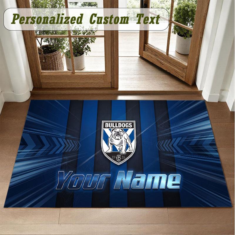 Crystal Velvet Square Rug Custom NameCanterbury-Bankstown Bulldogs Pattern Non Slip Home Floor Decor Rug
