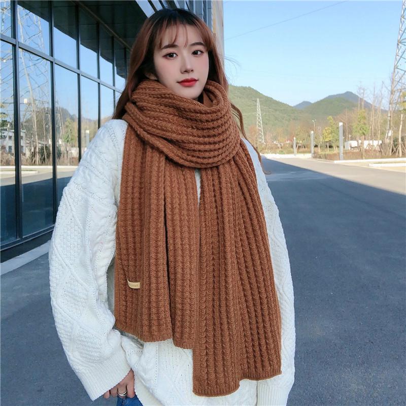 Korean Style Knitted Wool Scarf - Unisex, Thick & Warm for Autumn/Winter
