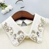 Elegant Detachable Faux Collar for Women Polyester Knit Neckline Accessory with Beaded Pearl Embroidery Sewing Fashion Collar