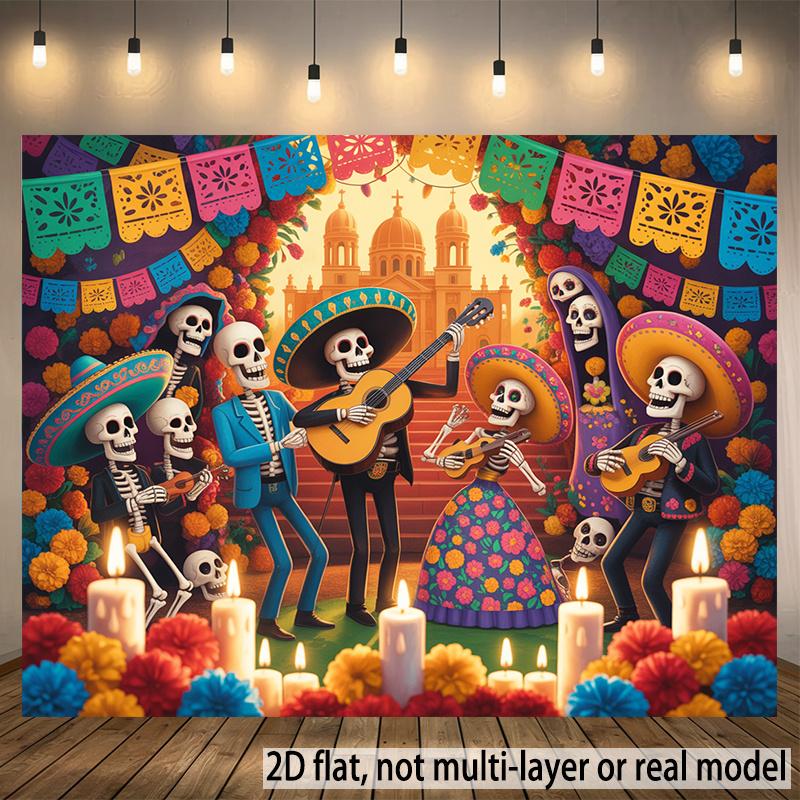 2D flat banner for the Mexican Day of the Dead party - - - Vibrant Day of the Dead decorations including skulls