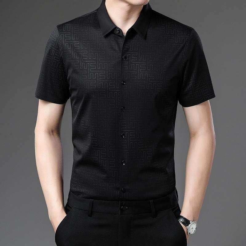 Летняя новая стильная рубашка с короткими рукавами с лацканами для мужчин, деловая повседневная однотонная рубашка для мужчин молодого и среднего возраста