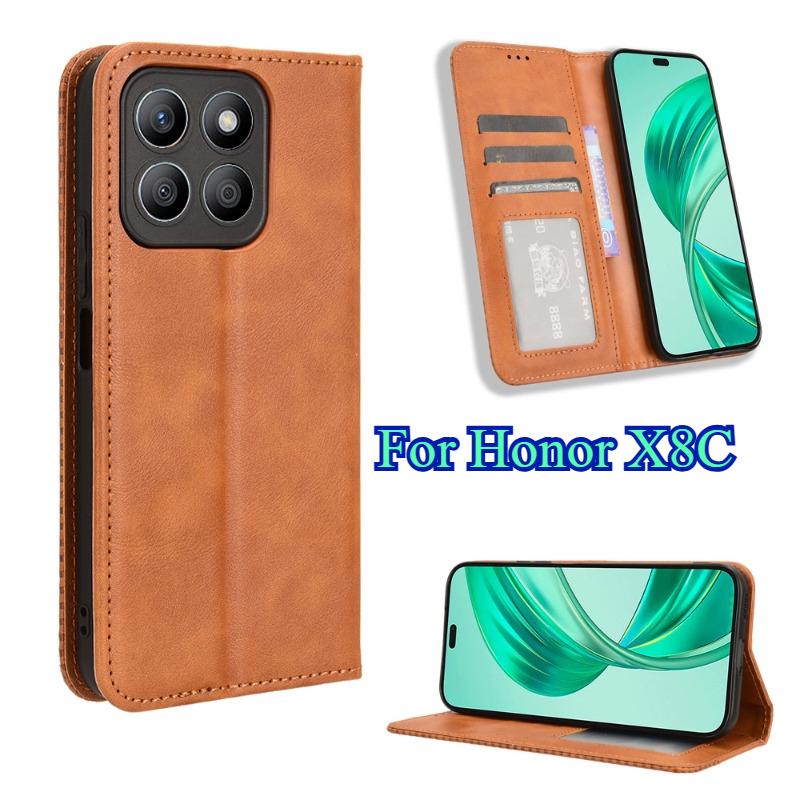 Retro Flip Book Leather Stand Phone Case for Honor X8C X8 C X9C Smart X7C Honor400 Lite Magic7 Lite 7pro Shockproof Magnetic Wallet Card Slot Cover
